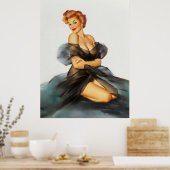 Redhead with Black Negligee Pinup Art Poster (Küche)