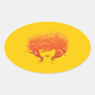 Redheaded Frau, rotes Feuer-Haar Ovaler Aufkleber
