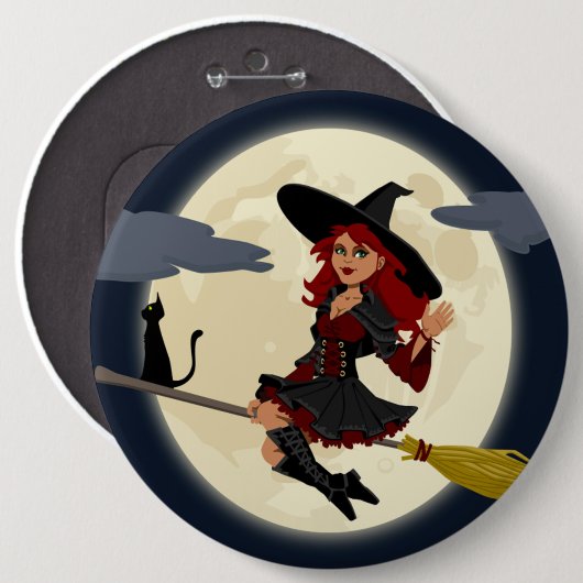 REDHEADED HALLOWEEN WITCH BUTTON (Vorne & Hinten)