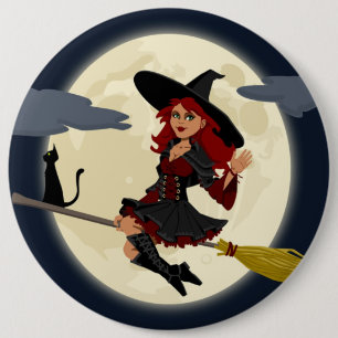 REDHEADED HALLOWEEN WITCH BUTTON