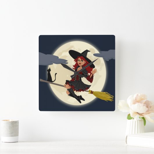 REDHEADED HALLOWEEN WITCH QUADRATISCHE WANDUHR (Zuhause)