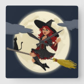 REDHEADED HALLOWEEN WITCH QUADRATISCHE WANDUHR (Vorderseite)
