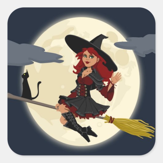 REDHEADED HALLOWEEN WITCH QUADRATISCHER AUFKLEBER (Vorderseite)