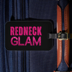 Redneck Glam Rosa Glitter auf Schwarz Gepäckanhänger
