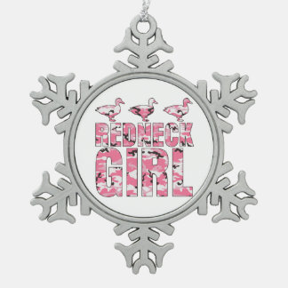 Redneck-Mädchen duckt rosa Schneeflocken Zinn-Ornament