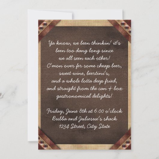 Redneck Party Einladung (Rückseite)