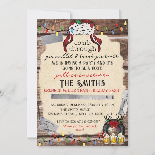 Redneck White Trash Holiday Bash Einladung (Vorderseite)