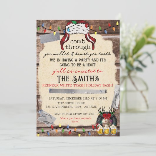 Redneck White Trash Holiday Bash Einladung (Stehend Vorderseite)