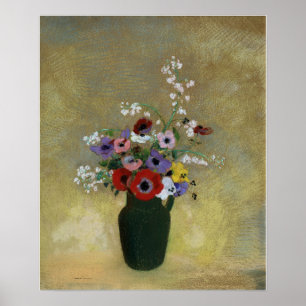 Redon - Große grüne Vase mit gemischten Blume Poster