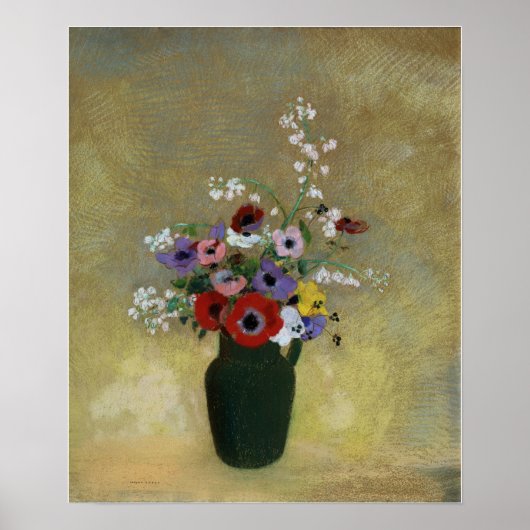 Redon - Große grüne Vase mit gemischten Blume Poster (Vorne)