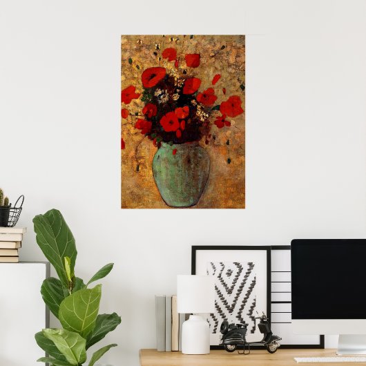 Redon - Vase of Poppies Poster (Heimbüro)