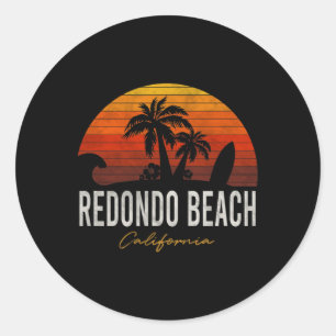 Redondo Beach California Palms Vacation Surf Sundo Runder Aufkleber