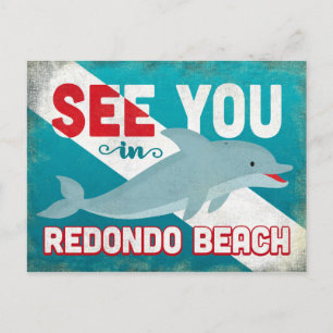 Redondo Beach Dolphin - Retro Vintage Travel Postkarte