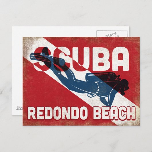 Redondo Beach Scuba Diver - Blue Retro Postkarte (Vorne/Hinten)