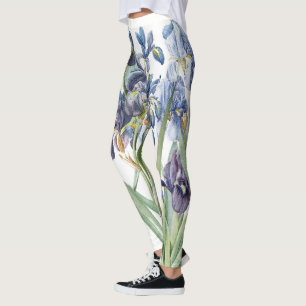 Redoute blaue Iris mit Blumen ganz über Druck Leggings