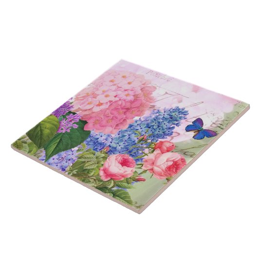 Redoute Blume Pink Hydrangea Keramik Tile Fliese (Seite)
