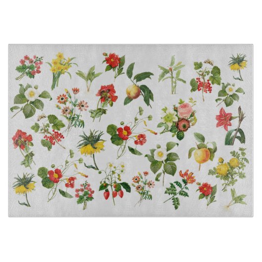 Redoute Botanische Dekorative Glaszuführung Schneidebrett (Vorderseite)