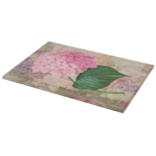Redoute Pink Hydrangea Blume Glasschneidebrett Schneidebrett (Ecke)