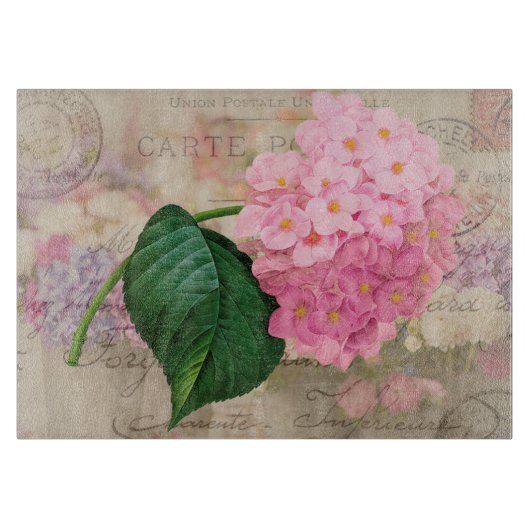 Redoute Pink Hydrangea Blume Glasschneidebrett Schneidebrett (Vorderseite)
