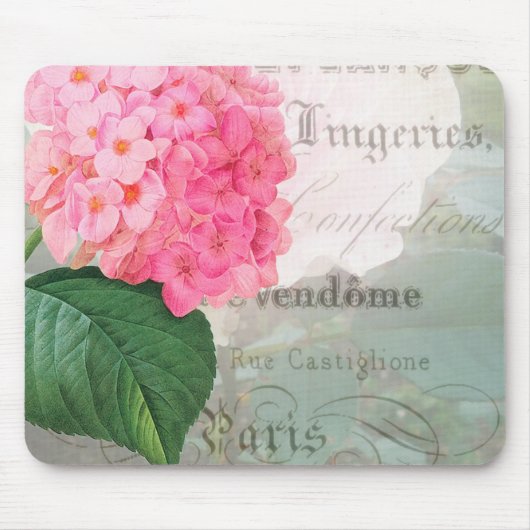 Redoute Pink Hydrangea Vintag Postcard Mousepad (Vorne)