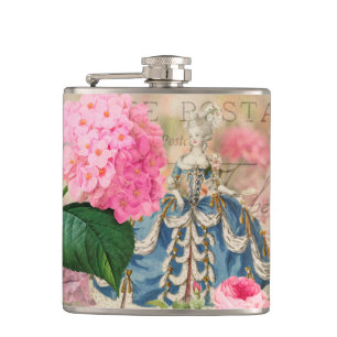 Redoute Pink Hydrangea Vinyl Wrapped Flask Flachmann