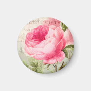 Redoute Pink Rose Circle Magnet
