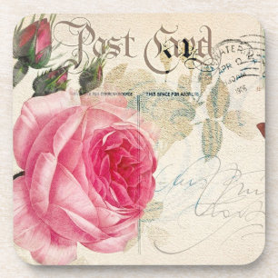 Redoute Pink Rose French Accent Postcard Untersetz Getränkeuntersetzer