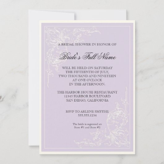 Redoute Pink Rose, Lavendel Brautparty Einladung (Vorderseite)