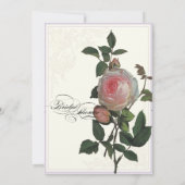 Redoute Pink Rose, Lavendel Brautparty Einladung (Rückseite)