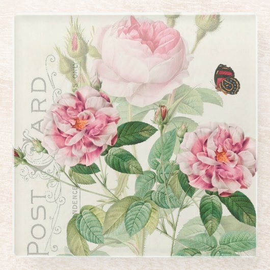 Redoute Pink Roses Blume Untersetzer (Vorderseite)