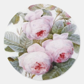 Redoute Pink Roses Round Aufkleber