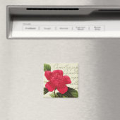 Redoute Red Camellia Botanical Print Square Magnet (In Situ (Geschirrspüler))
