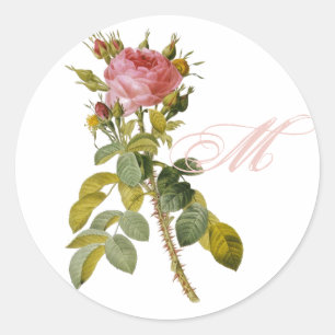 Redoute Rose mit monogrammatischer Initiale Runder Aufkleber