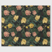 Redouté-Rose Muster auf schwarz Geschenkpapier (Flach)