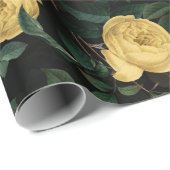 Redouté-Rose Muster auf schwarz Geschenkpapier (Rolleneckpunkt)