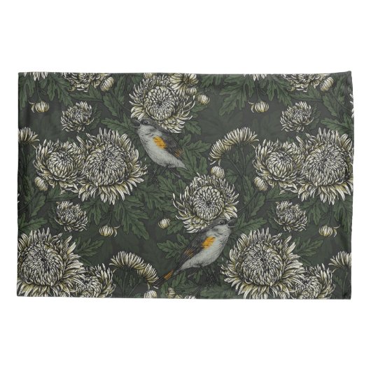 Redstarts in den Chrysanthemen in grün und weiß Kissenbezug (Rückseite-Links)