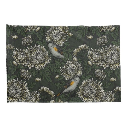 Redstarts in den Chrysanthemen in grün und weiß Kissenbezug (Rückseite-Rechts)