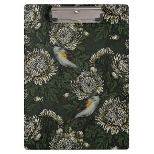 Redstarts in den Chrysanthemen in grün und weiß Klemmbrett