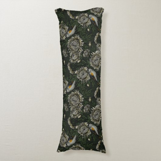 Redstarts in den Chrysanthemen in grün und weiß Seitenschläferkissen (Vorderseite Vertikal)