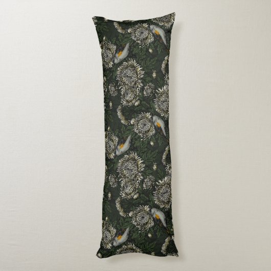 Redstarts in den Chrysanthemen in grün und weiß Seitenschläferkissen (Rückseite (Vertikal))