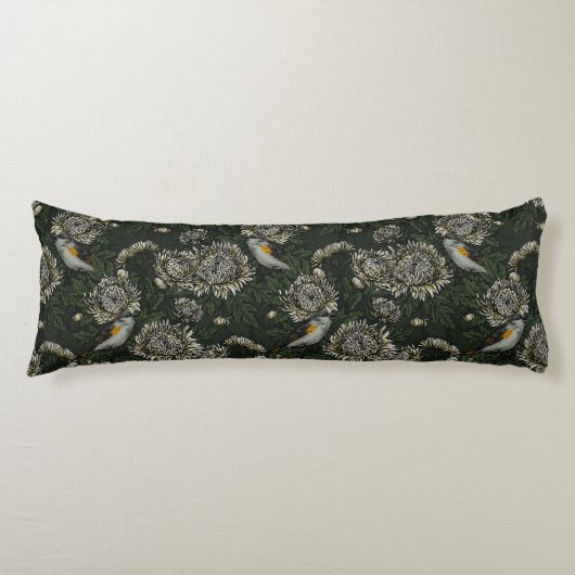 Redstarts in den Chrysanthemen in grün und weiß Seitenschläferkissen (Vorderseite)