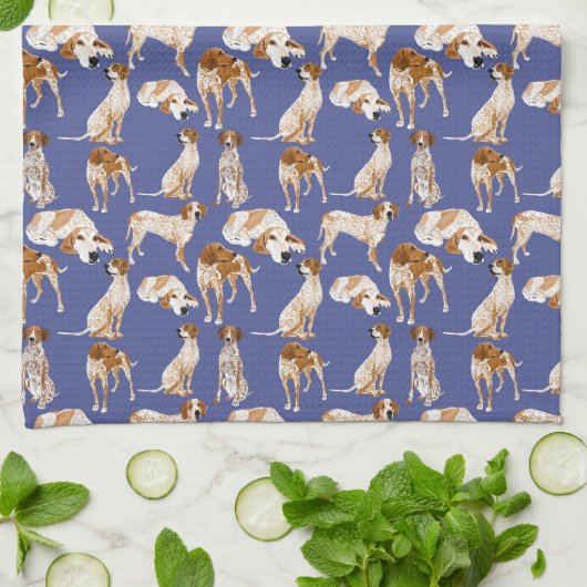 Redtick Coonhound auf Blau Geschirrtuch (Gefaltet)
