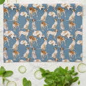 Redtick Coonhounds auf blauem Grau Geschirrtuch (Gefaltet)