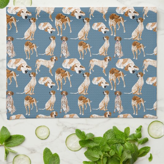 Redtick Coonhounds auf blauem Grau Geschirrtuch (Gefaltet)