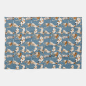 Redtick Coonhounds auf blauem Grau Geschirrtuch (Horizontal)