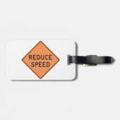 Reduce Speed Orange Diamond Road Sign Gepäckanhänger (Rückseite horizontal)