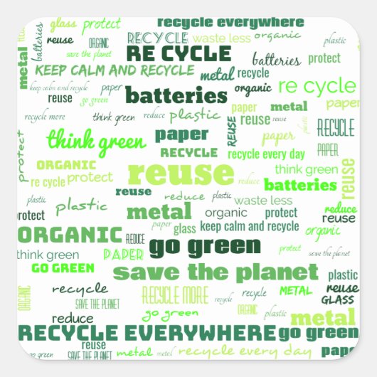 Reduzieren, wiederverwenden, Word-Cloud Gerecycelt Quadratischer Aufkleber (Vorderseite)