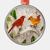 Redvögel zu Weihnachten. Gesang der Liebe Silbernes Ornament (Vorne)