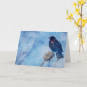 Redwing Blackbird auf Blue Artistic Foto Karte (Gelbe Blume)