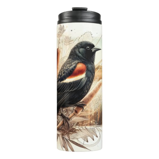 Redwing Blackbird Marsh Cattails Thermal Tumbler Thermosbecher (Vorderseite)